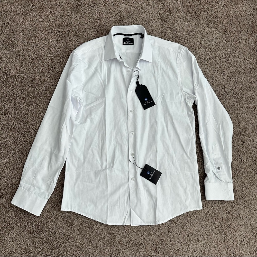 Ben Sherman Shirt Mens Size M The Original Slim Fit Dobbie White Button Up
